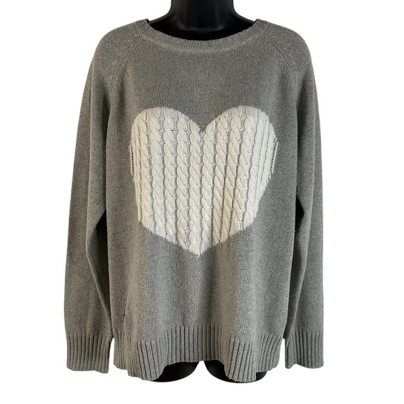 Simply Southern Gray & White Heart Cable Knit  Pullover Sweater Women's Size XXL - Picture 1 of 16